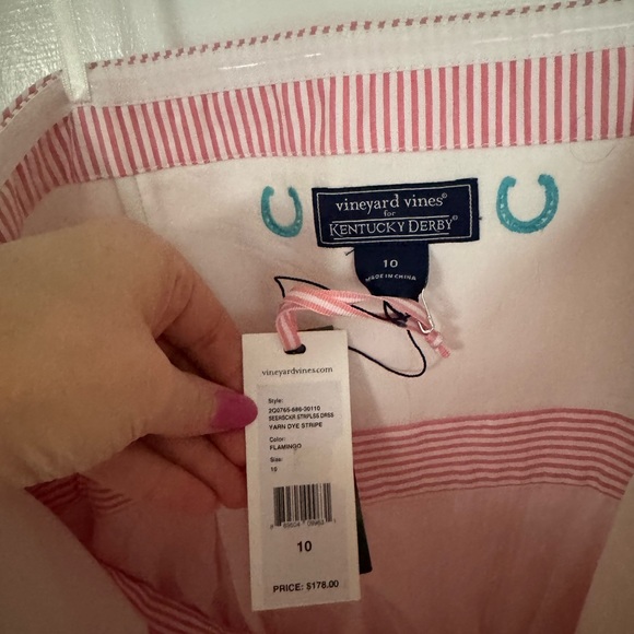 Vineyard Vines Kentucky Derby Pink White Seersucker Strapless Dress, NWT - Picture 4 of 7